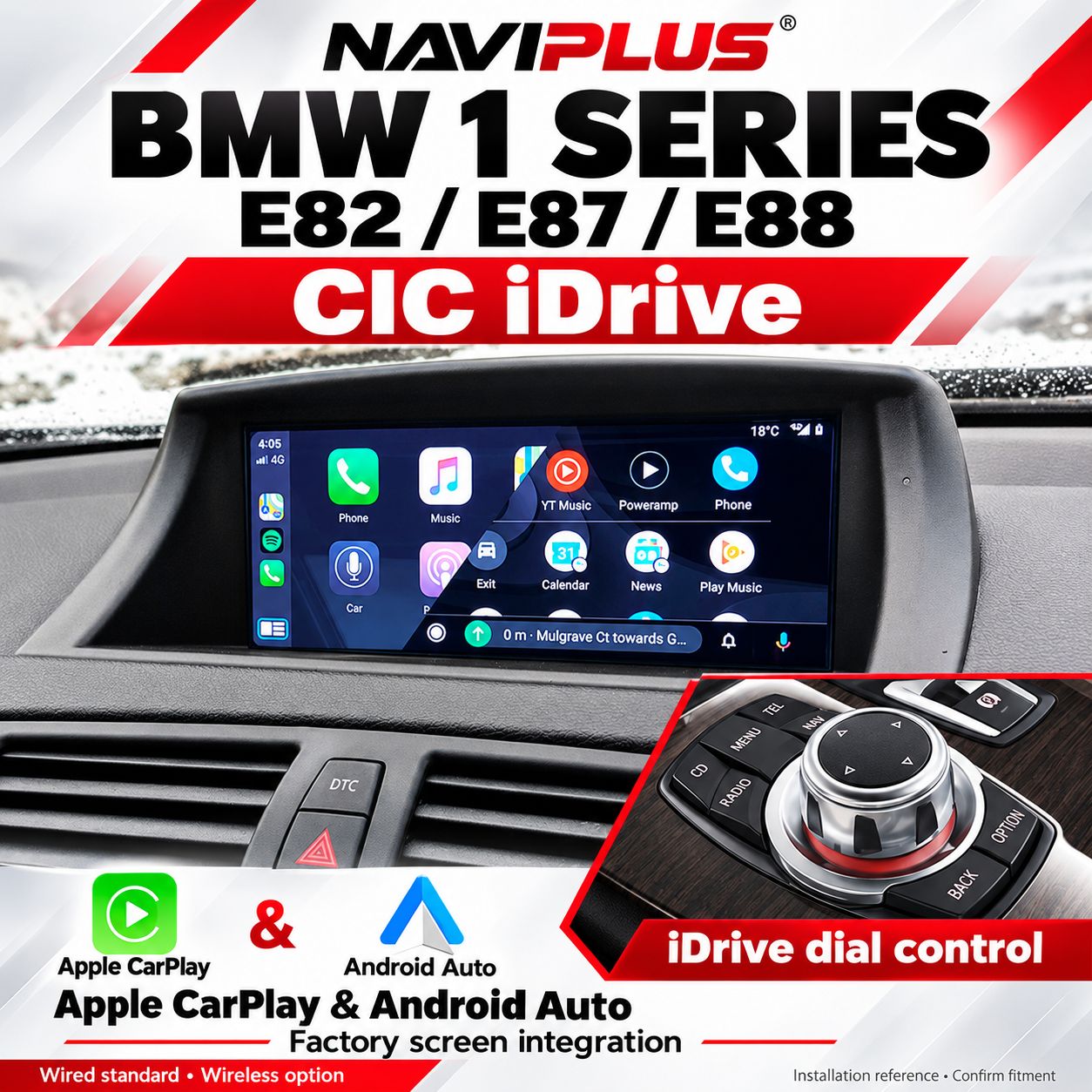 BMW 1 Series E82 / E87 / E88 CIC iDrive Apple CarPlay &amp; Android Auto Integration 2008–2011