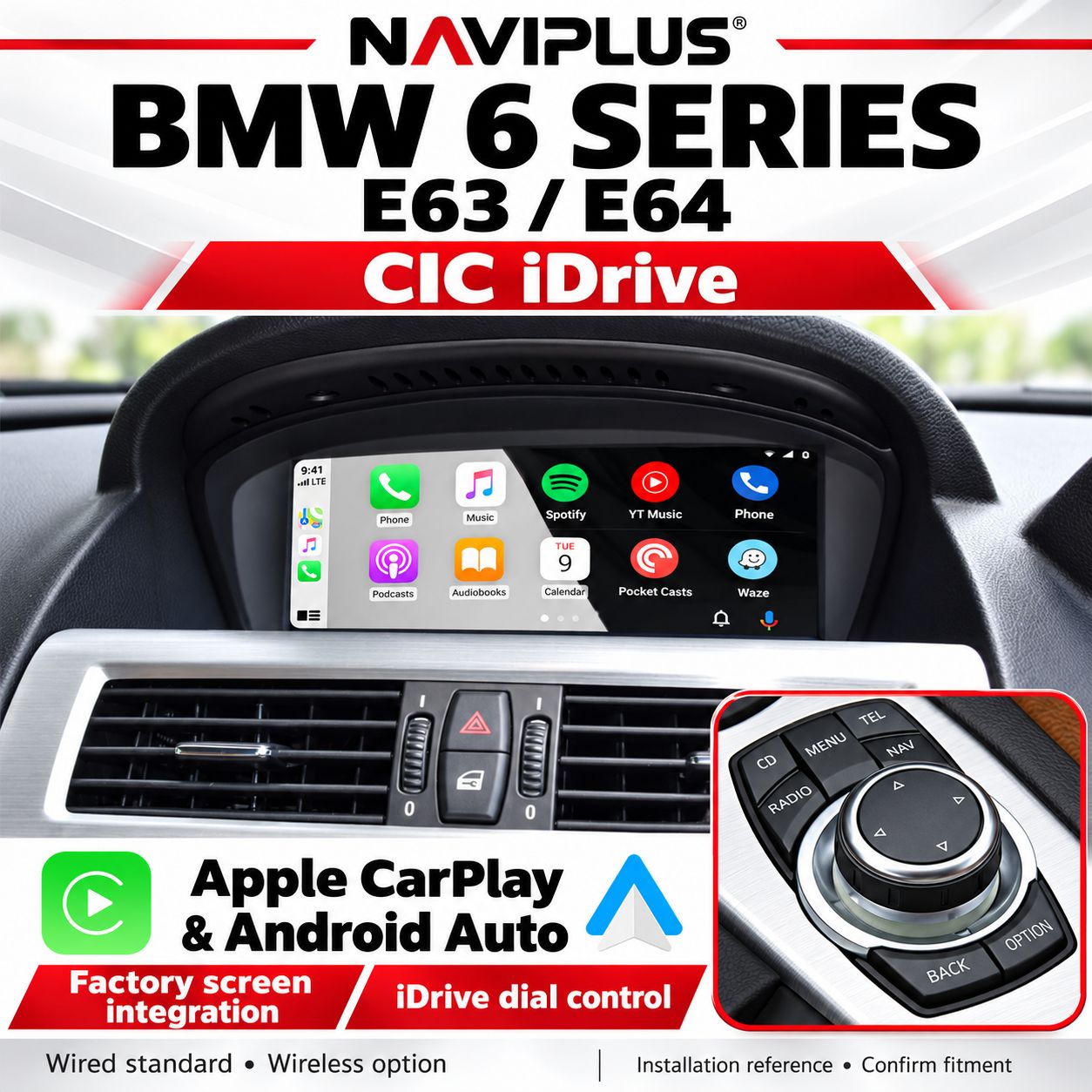 BMW 6 Series E63 / E64 CIC iDrive Apple CarPlay &amp; Android Auto Integration 2009–2010