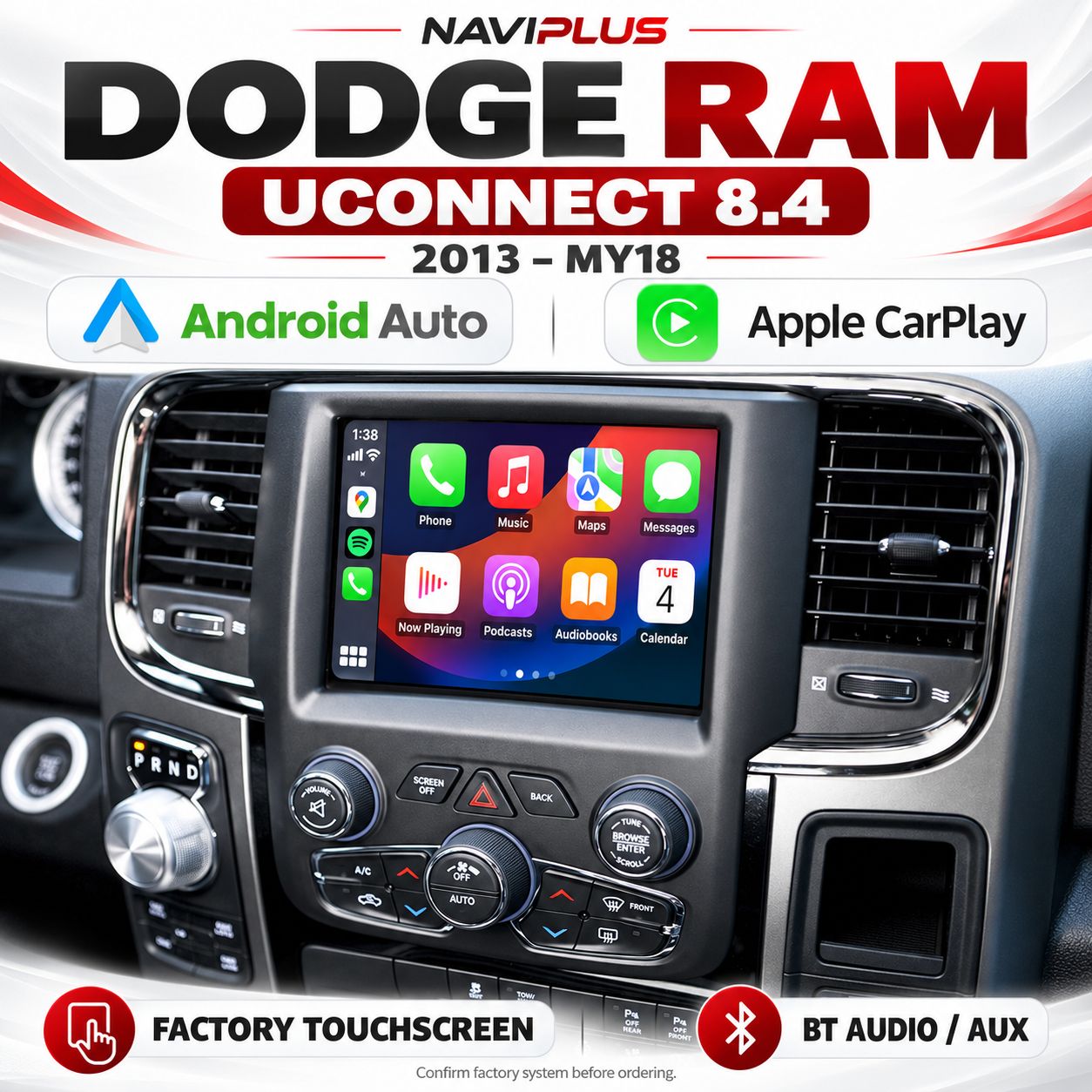 Dodge RAM UConnect 8.4 Apple CarPlay &amp; Android Auto Integration 2013–MY18