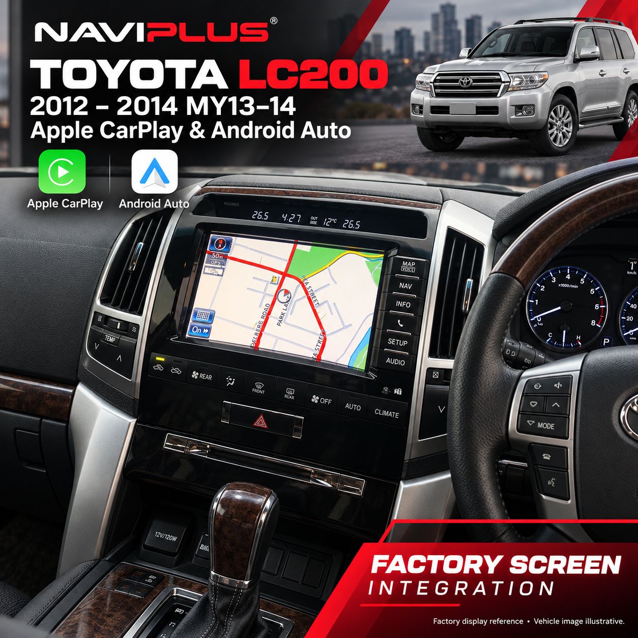 Toyota Land Cruiser LC200 MY13–14 (2012–2014) Apple CarPlay &amp; Android Auto Integration