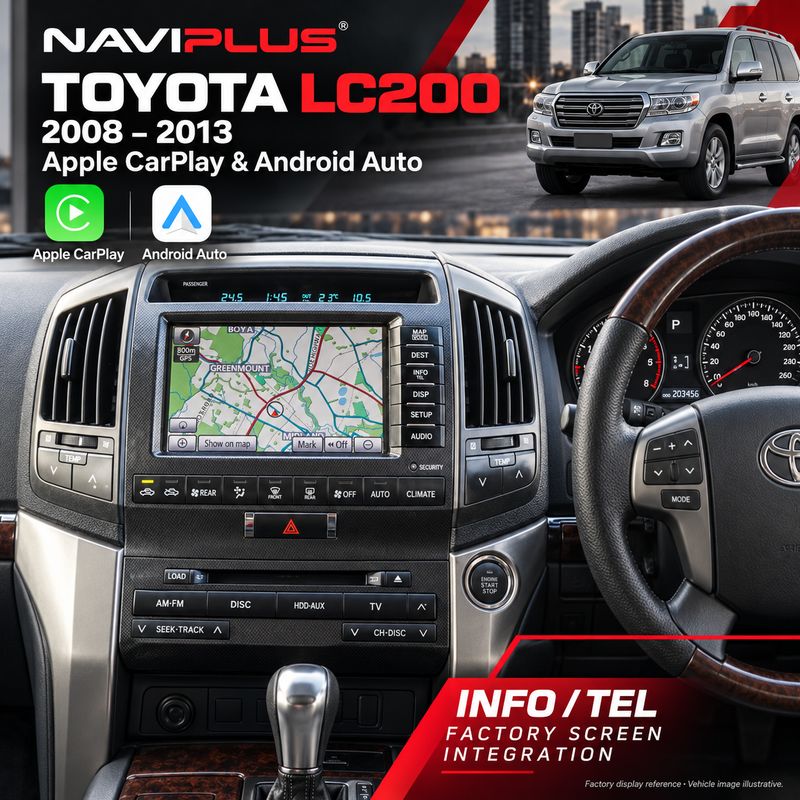 Toyota Land Cruiser LC200 Apple CarPlay &amp; Android Auto Integration Kit | 2008–2013 | INFO/TEL Factory Display