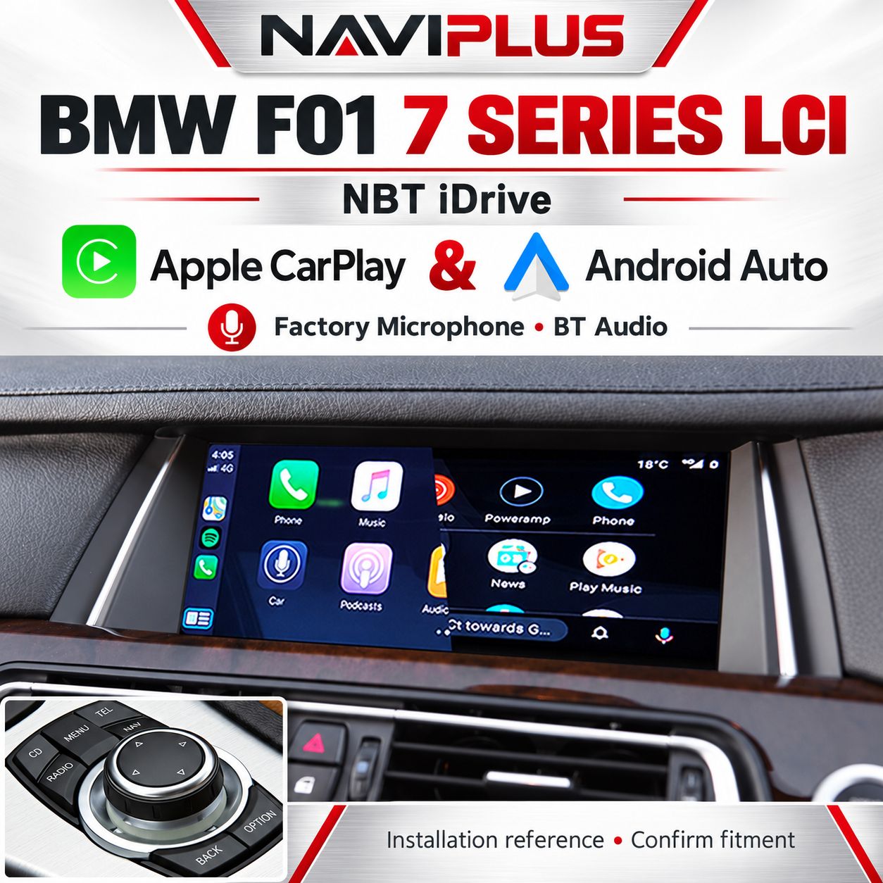 BMW 7 Series F01 LCI NBT iDrive Apple CarPlay &amp; Android Auto Integration 2012–2015
