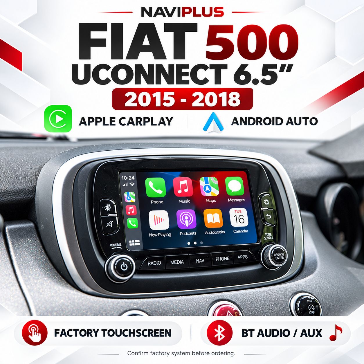 Fiat 500 Series UConnect 6.5 Apple CarPlay &amp; Android Auto Integration 2015–2018