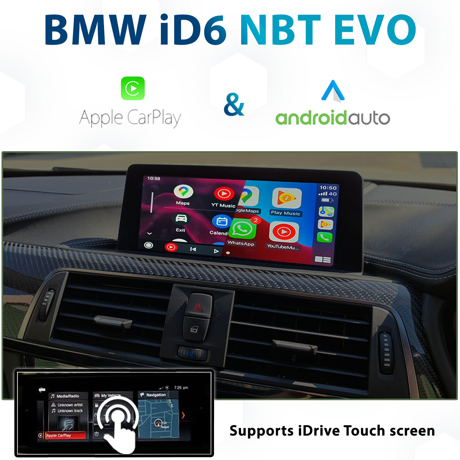 Apple CarPlay &amp; Android Auto Integration for BMW NBT EVO ID6 Touchscreen System