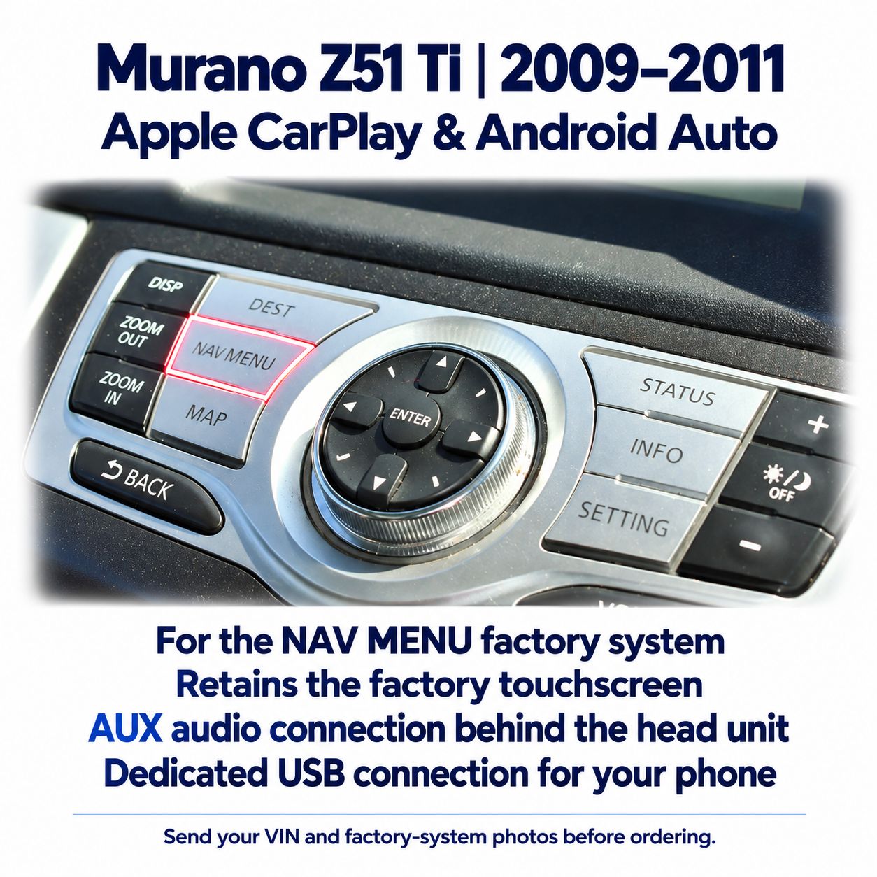 2009–2011 Nissan Murano Z51 Ti CarPlay &amp; Android Auto Integration — NAV MENU
