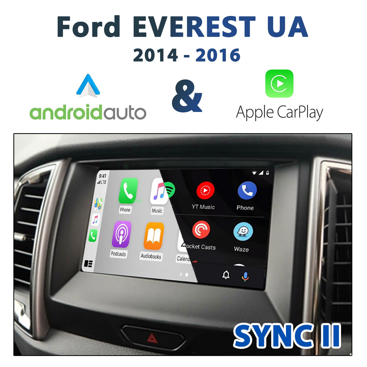 Apple CarPlay &amp; Android Auto Integration for Ford Everest UA Models (2014-2016) with Sync2 Infotainment System