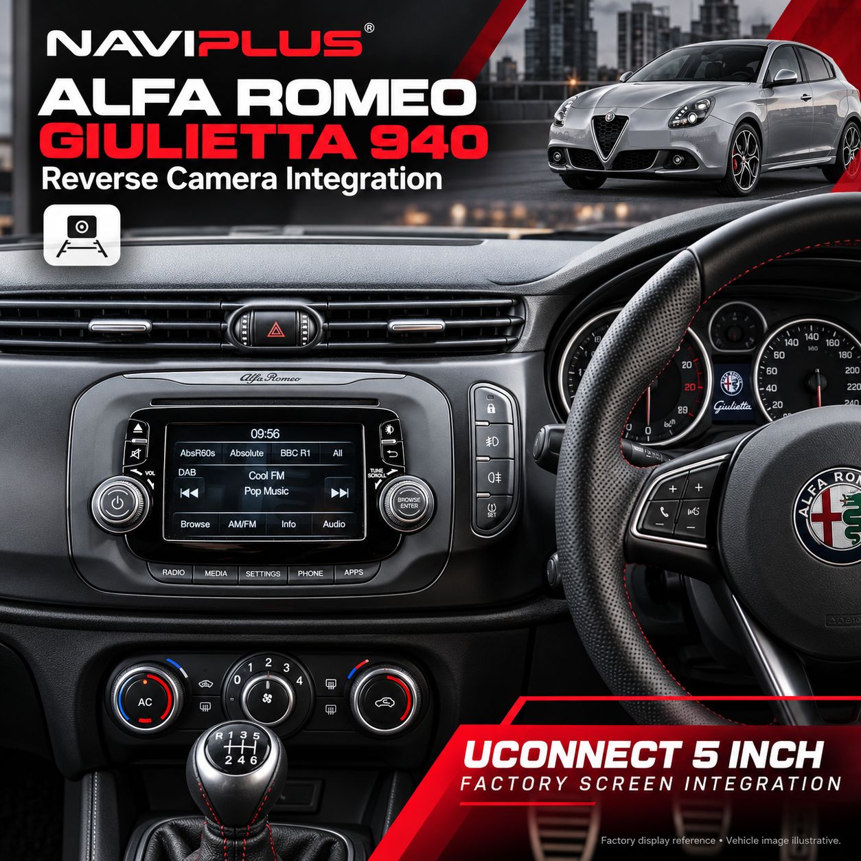 Alfa Romeo Giulietta 940 Reverse Camera Integration Kit | Uconnect 5-inch | 2012 Onwards