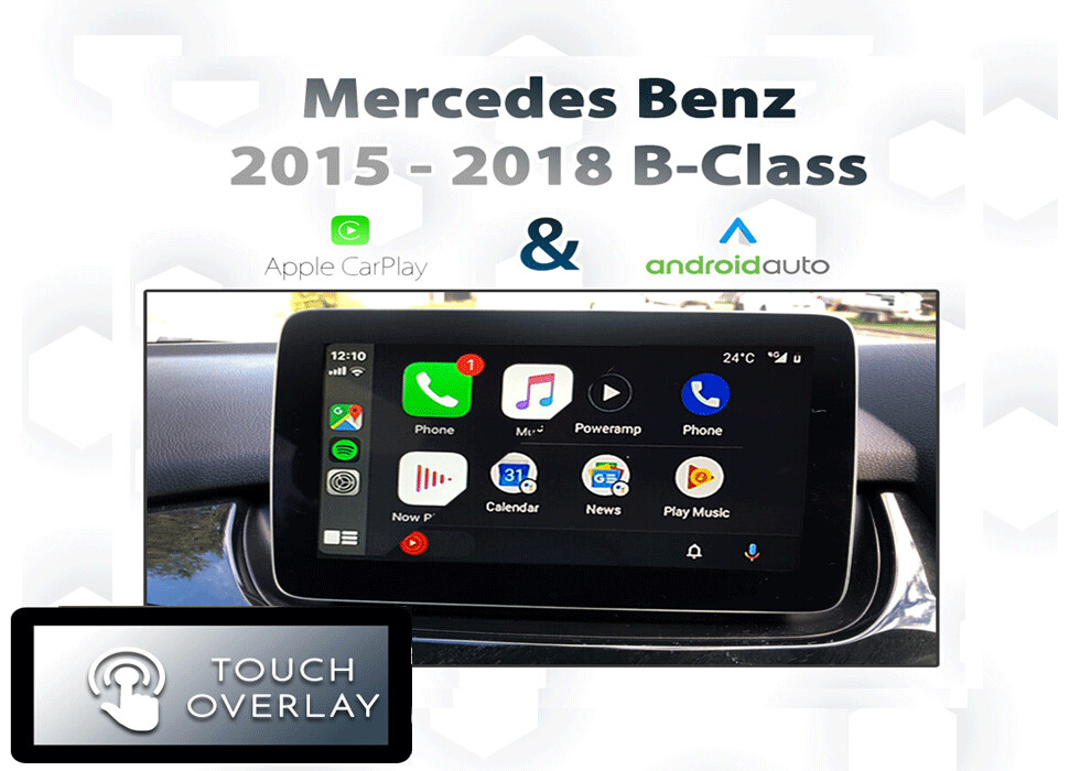 Mercedes-Benz B-Class (W246) with seamless Apple CarPlay and Android Auto integration, featuring a touchscreen overlay