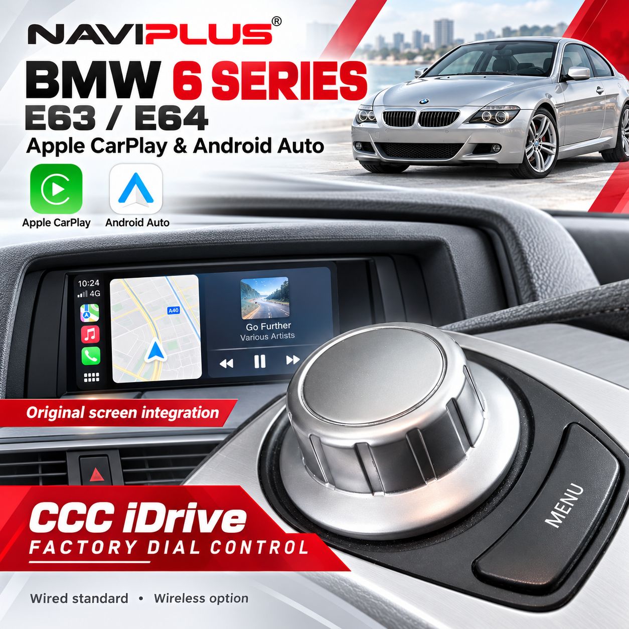 BMW 6 Series E63 / E64 CCC iDrive Dial Apple CarPlay &amp; Android Auto Integration 2003–2008