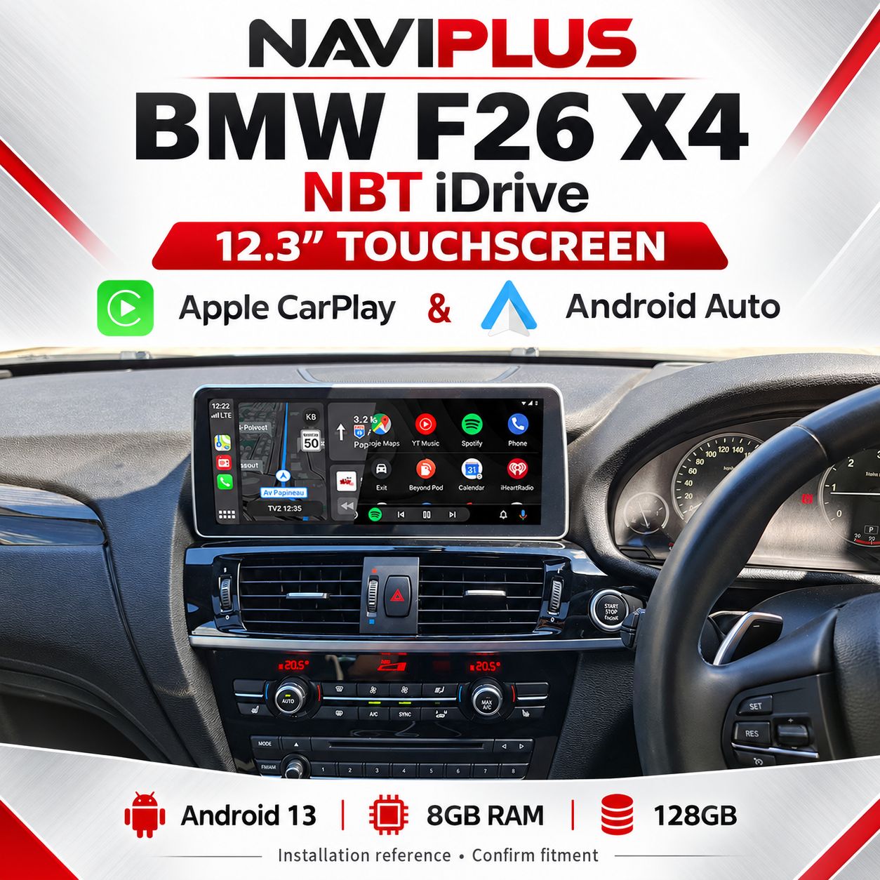 BMW X4 F26 NBT iDrive 12.3″ Android 13 Display with Apple CarPlay &amp; Android Auto