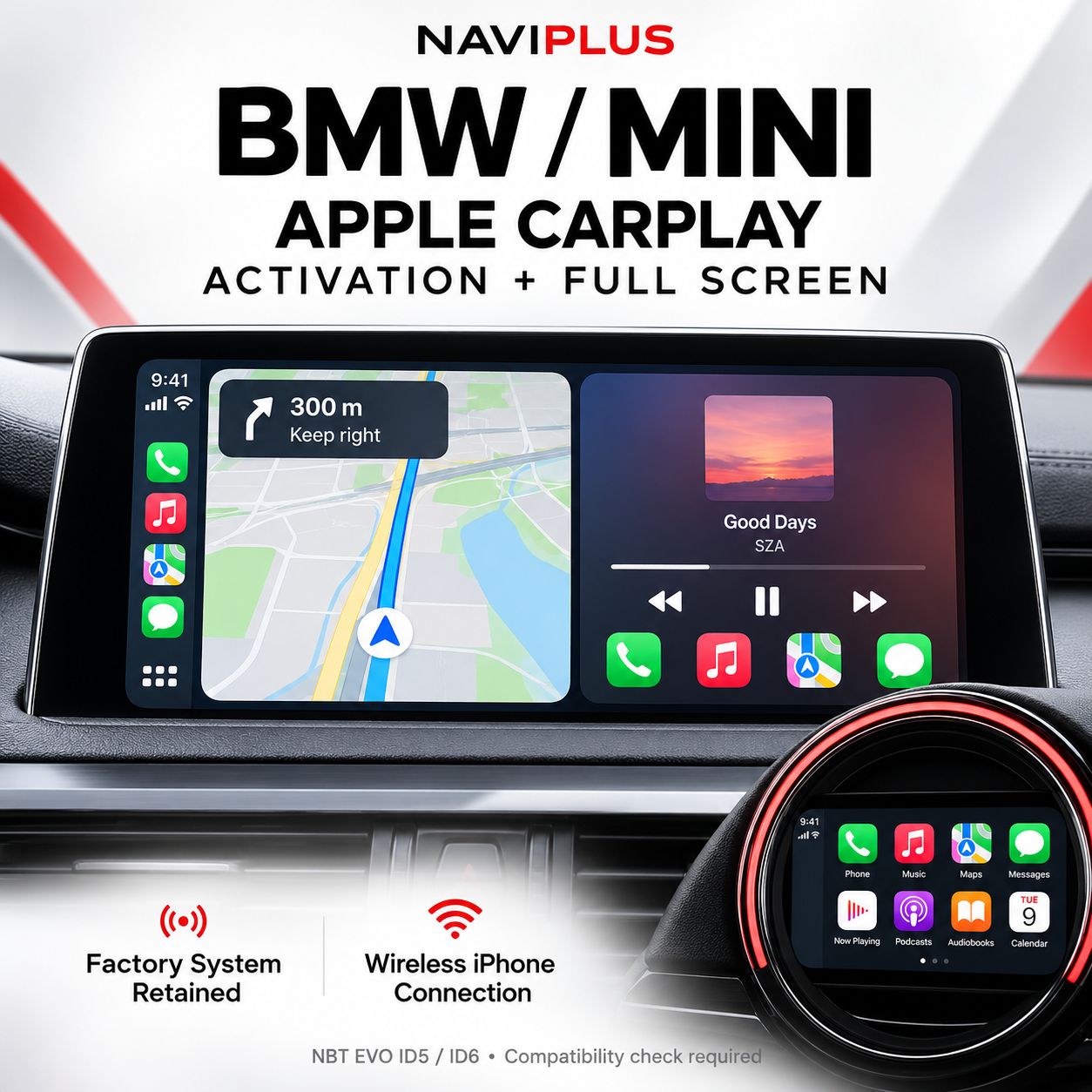 BMW and MINI NBT EVO wireless Apple CarPlay activation and full-screen activation service