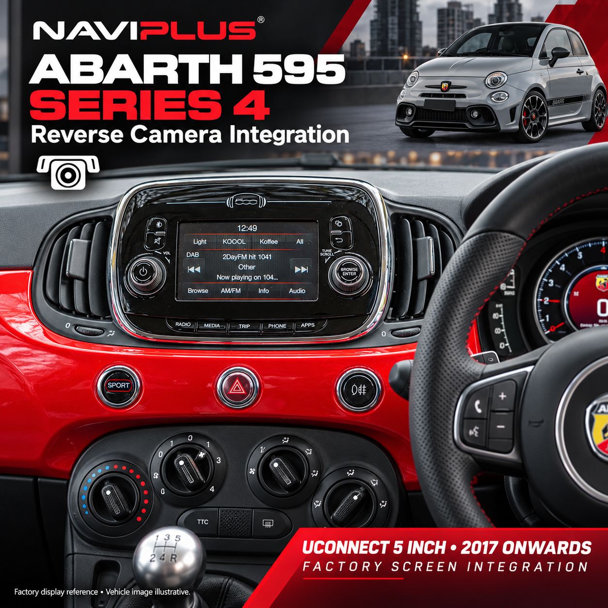 Abarth 595 Series 4 Reverse Camera Integration Kit | Uconnect 5-inch | 2017 Onwards