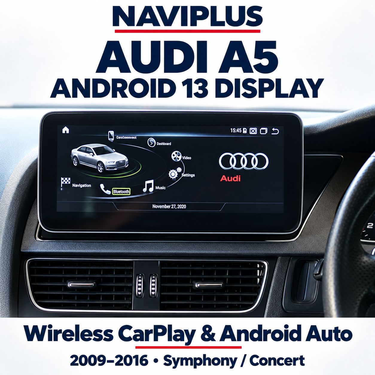 Audi A5 2009–2016 Symphony / Concert Android 13 Display with Wireless Apple CarPlay &amp; Android Auto
