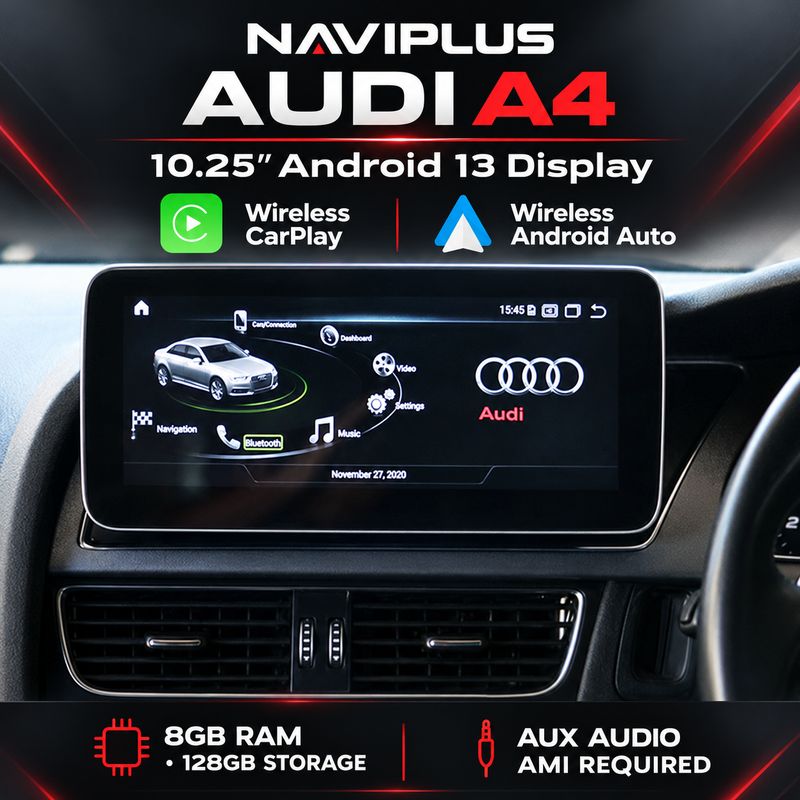 Audi A4 2009–2016 3G MMI 10.25″ Android 13 Display | Wireless CarPlay &amp; Android Auto