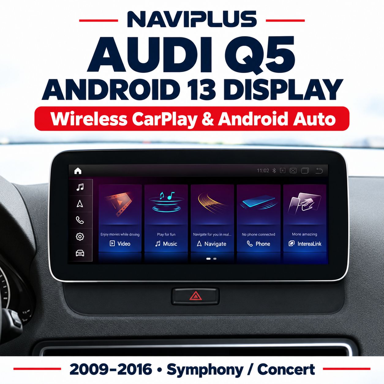Audi Q5 2009–2016 Symphony / Concert Android 13 Display with Wireless Apple CarPlay &amp; Android Auto