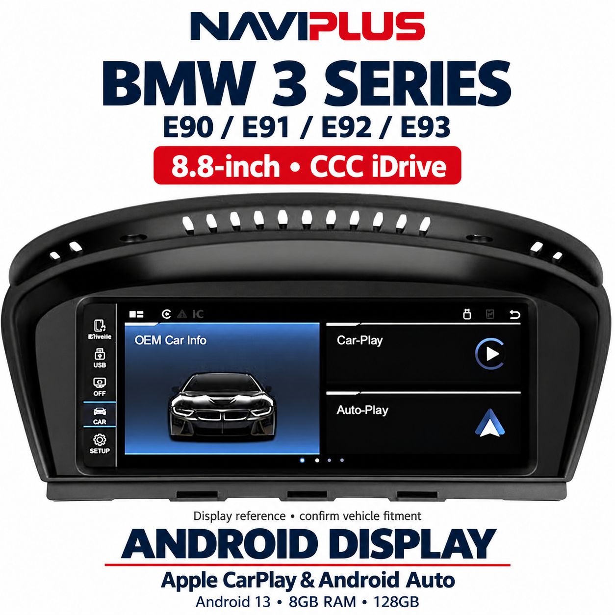 BMW 3 Series E90 / E91 / E92 / E93 8.8″ Android 13 CarPlay &amp; Android Auto Display — CCC iDrive 2005–2008
