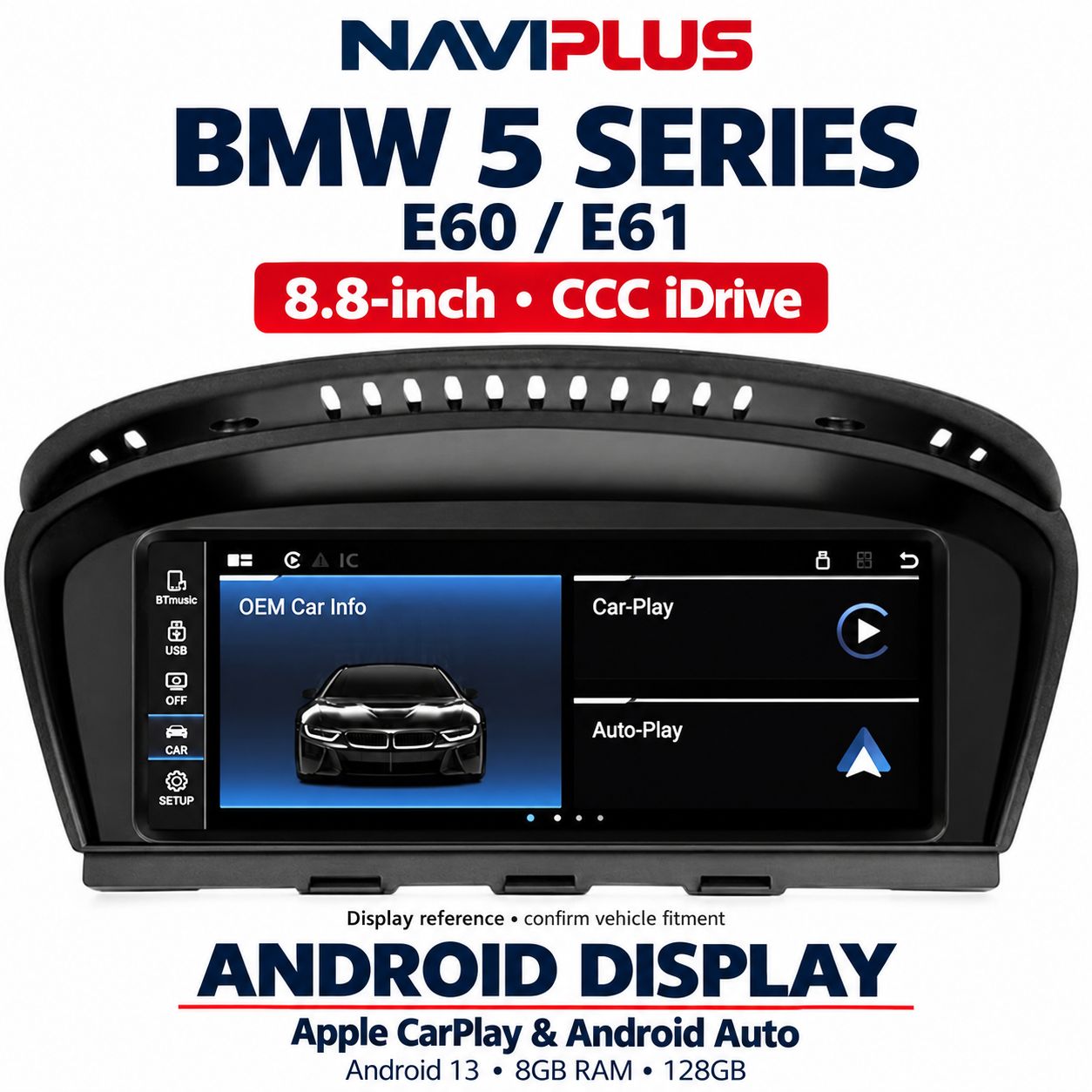 BMW 5 Series E60 / E61 8.8″ Android 13 CarPlay &amp; Android Auto Display — CCC iDrive 2003–2008