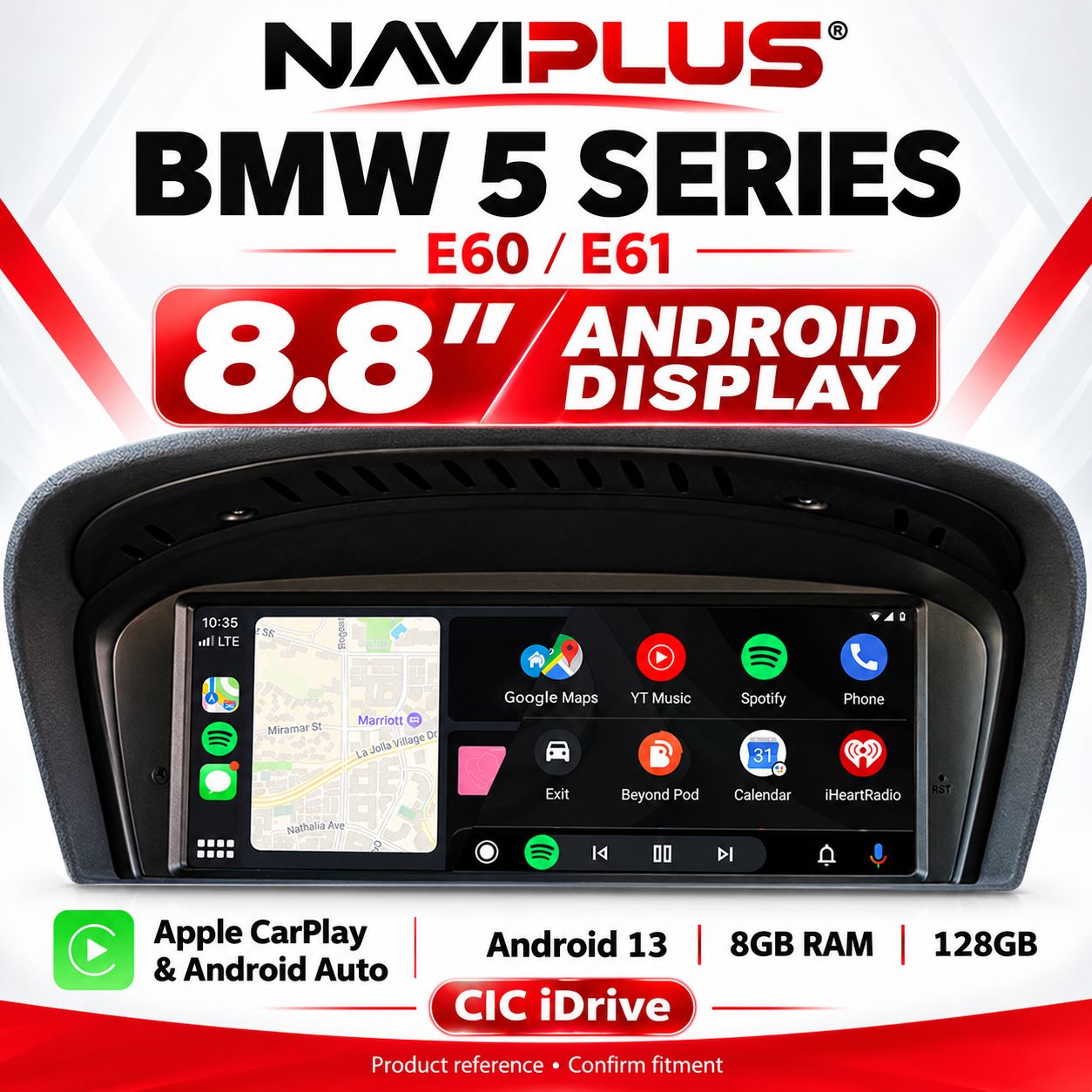 BMW 5 Series E60 / E61 8.8″ Android 13 Display with Apple CarPlay &amp; Android Auto — CIC iDrive 2009–2010