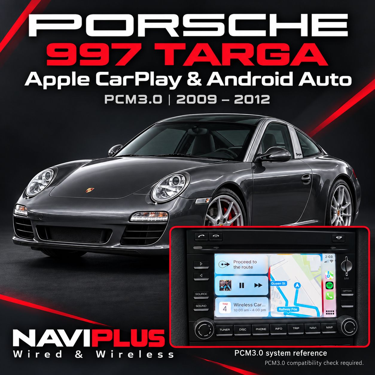 Porsche 911 997 Targa PCM3.0 Apple CarPlay &amp; Android Auto Integration 2009–2012