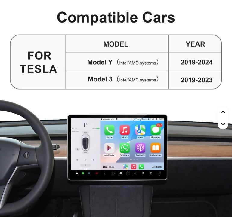Tesla Model 3 Apple CarPlay &amp; Android Auto Upgrade 2019 to MY2025 Smart Dashboard Screen