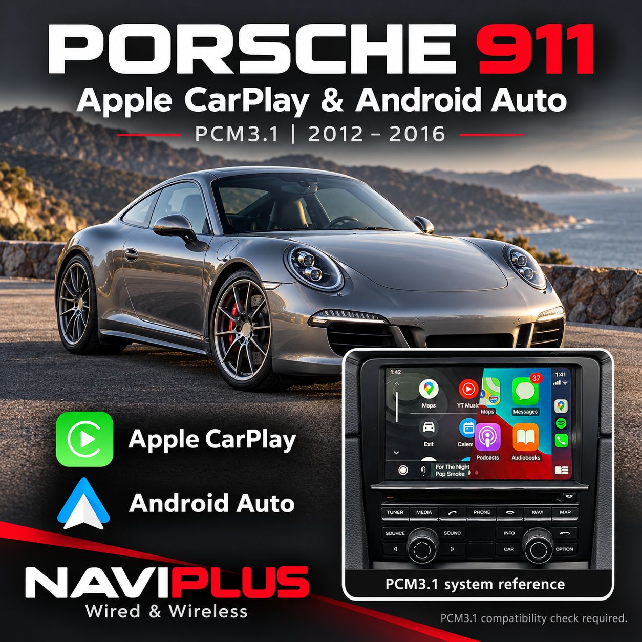 Porsche 911 PCM3.1 Apple CarPlay &amp; Android Auto Integration 2012–2016