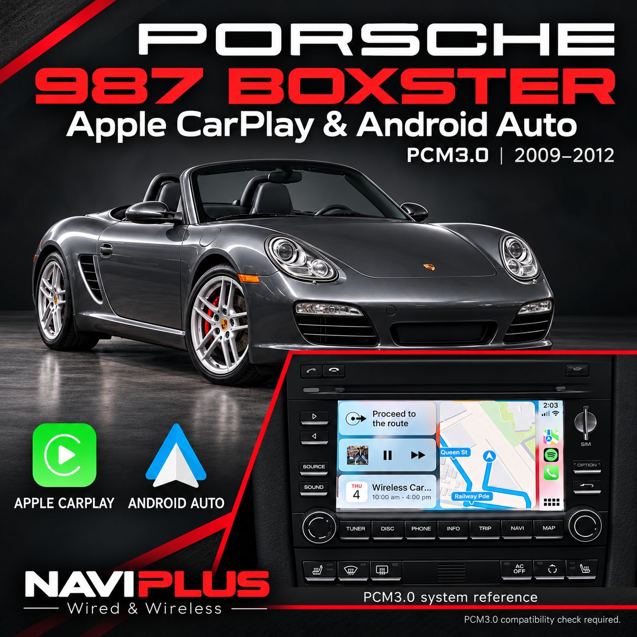 Porsche 987 Boxster PCM3.0 Apple CarPlay &amp; Android Auto Integration 2009–2012