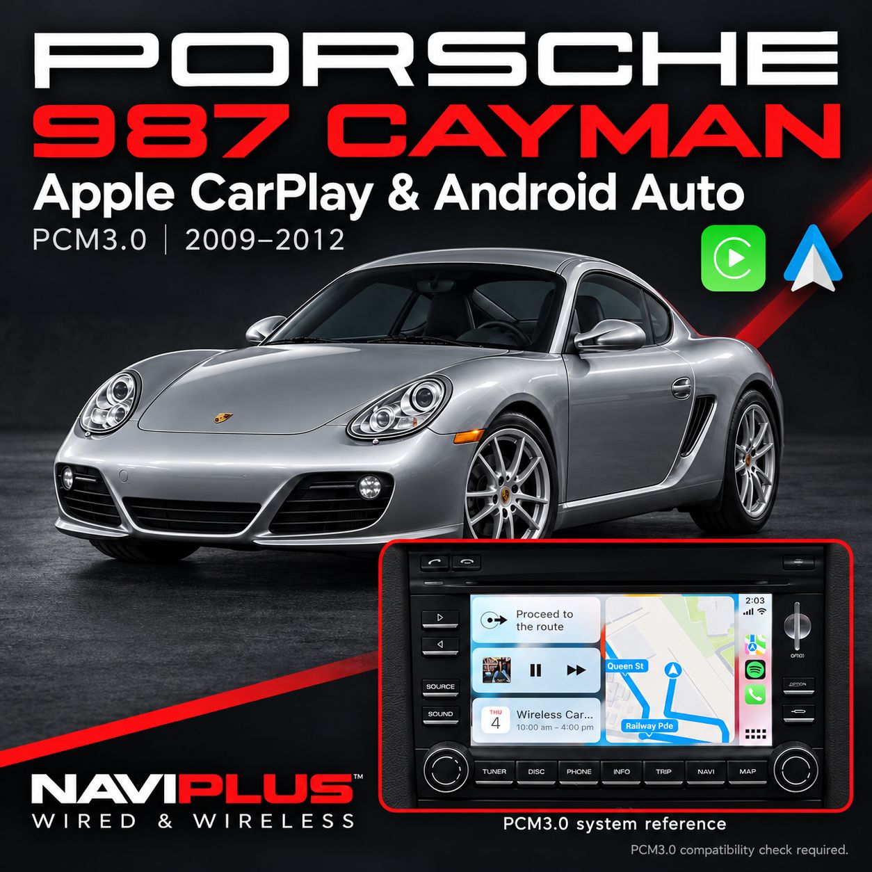 Porsche 987 Cayman PCM3.0 Apple CarPlay &amp; Android Auto Integration 2009–2012