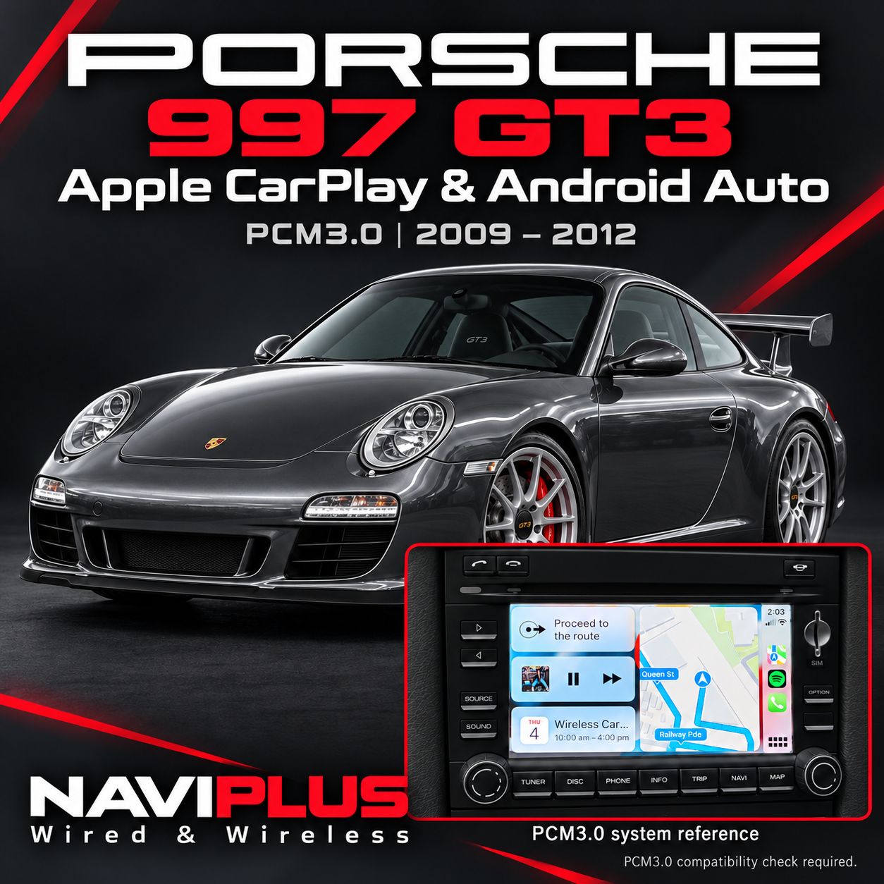 Porsche 911 997 GT3 PCM3.0 Apple CarPlay &amp; Android Auto Integration 2009–2012