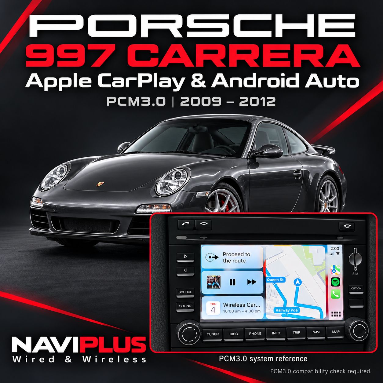 Porsche 911 997 Carrera PCM3.0 Apple CarPlay &amp; Android Auto Integration 2009–2012