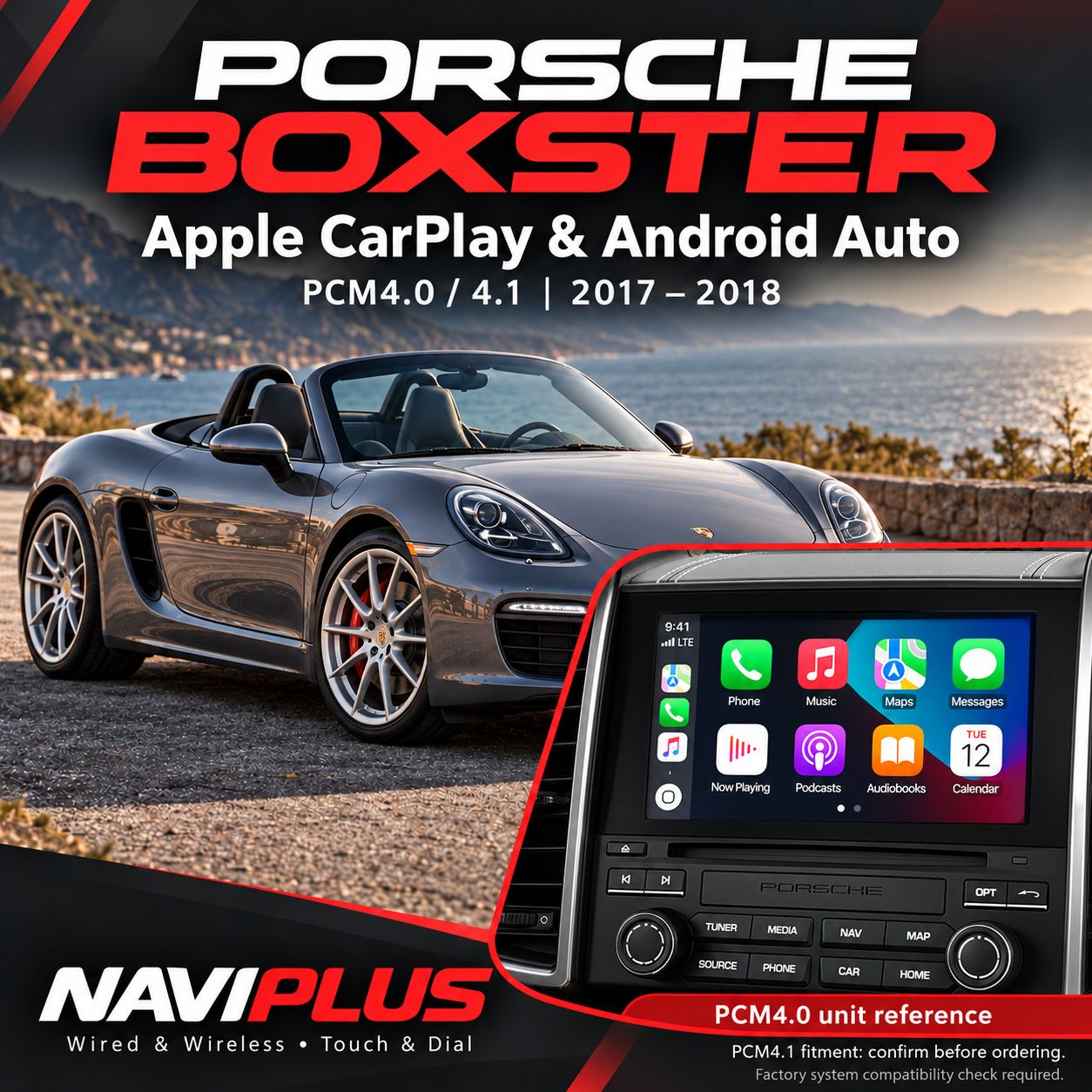 Porsche Boxster PCM4.0 / PCM4.1 Apple CarPlay &amp; Android Auto Integration 2017–2018