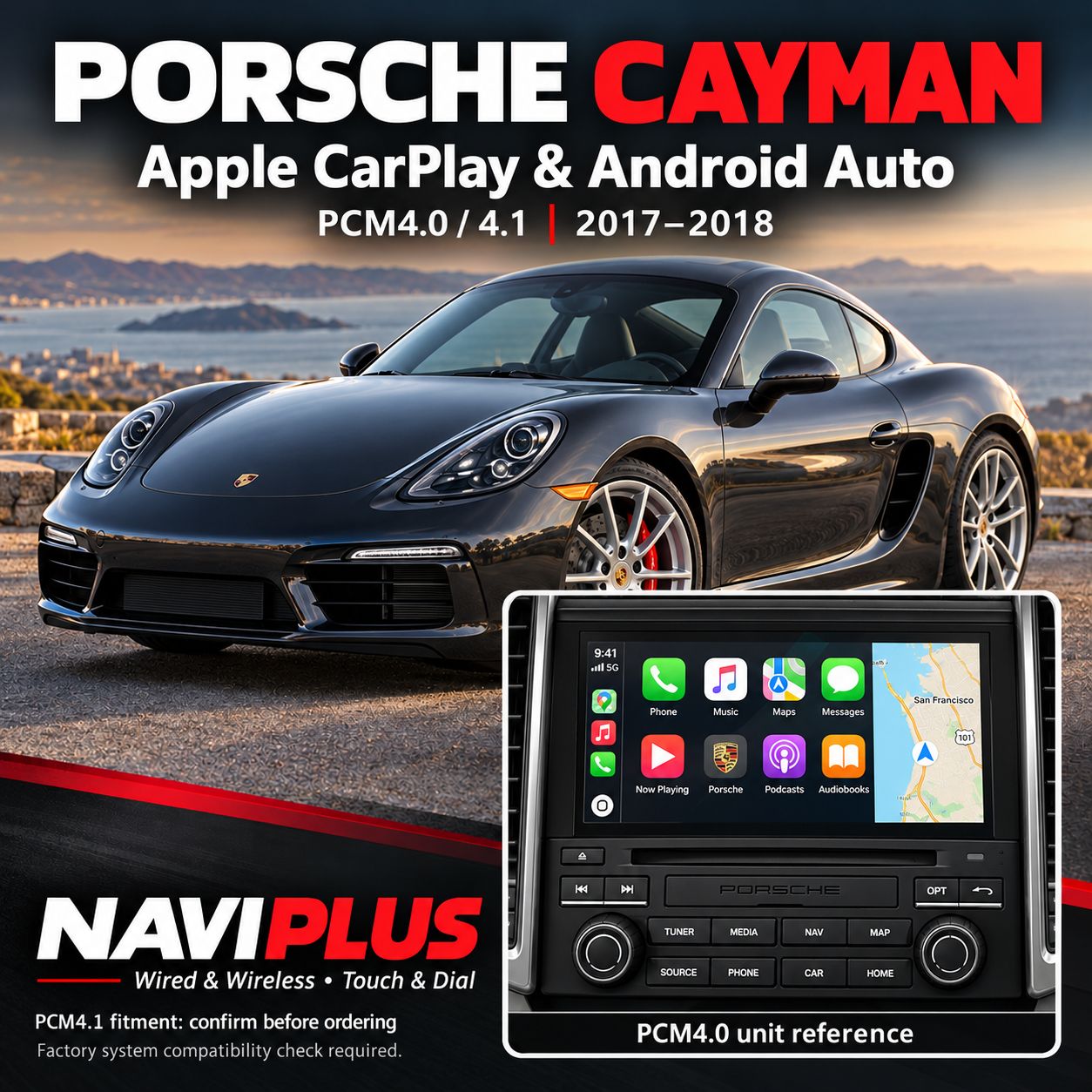Porsche Cayman PCM4.0 / PCM4.1 Apple CarPlay &amp; Android Auto Integration 2017–2018
