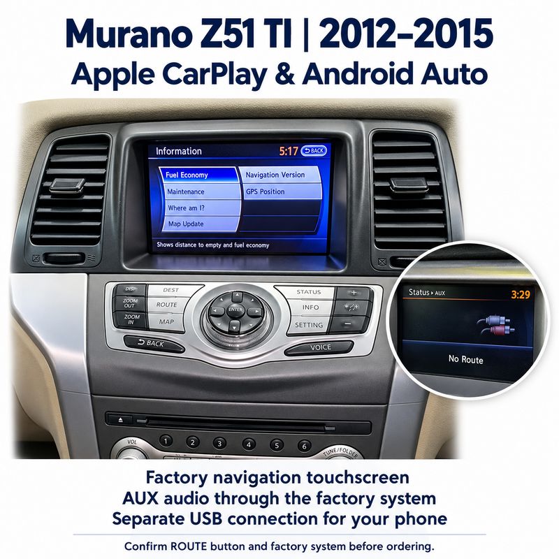 Nissan Murano Z51 TI 2012–2015 Apple CarPlay &amp; Android Auto Integration – ROUTE Button