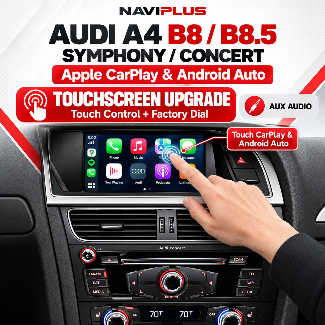 Audi A4 B8 / B8.5 Symphony &amp; Concert Touch + Dial Apple CarPlay &amp; Android Auto Integration (2009–2014)