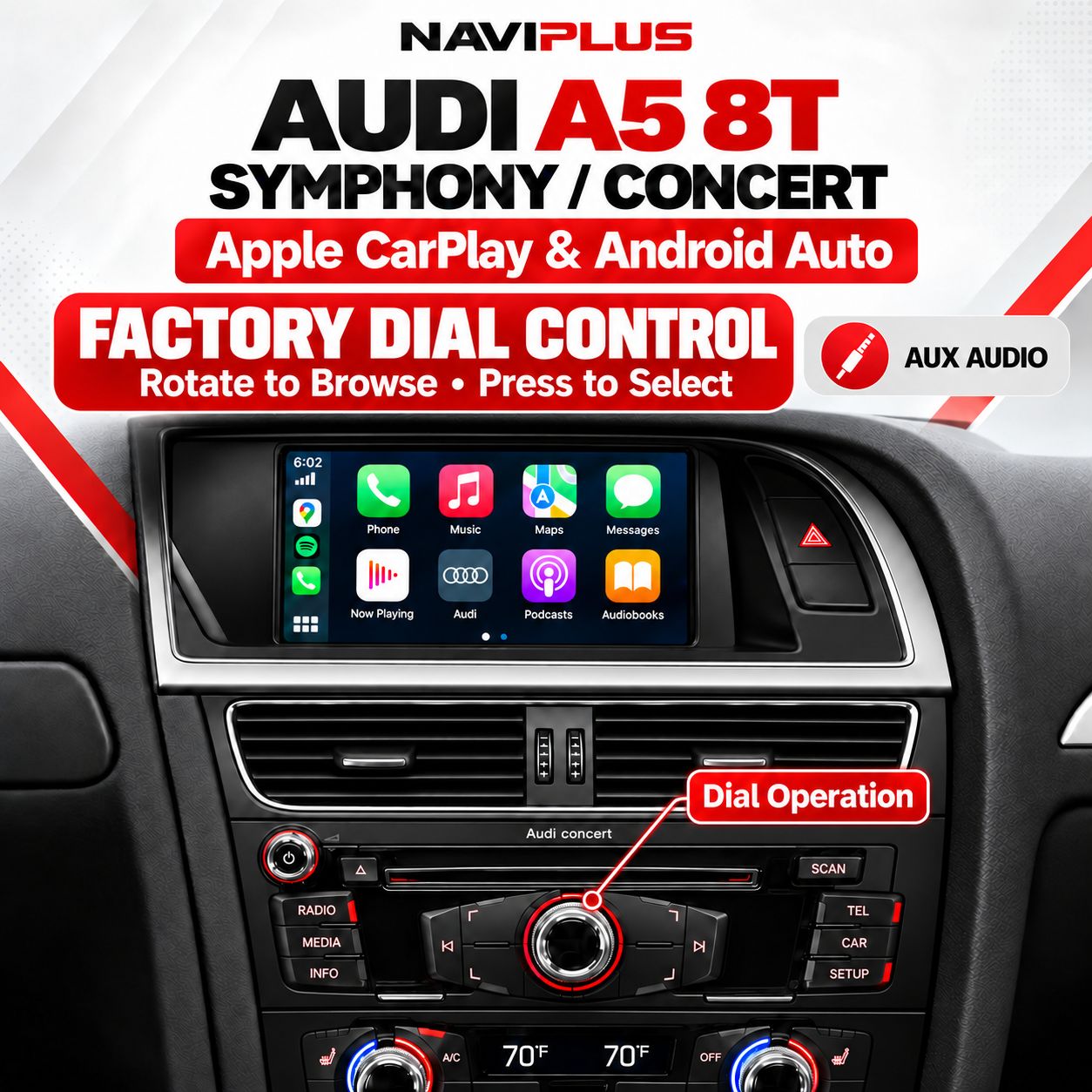 Audi A5 8T Symphony &amp; Concert Dial Control Apple CarPlay &amp; Android Auto Integration (2009–2015)