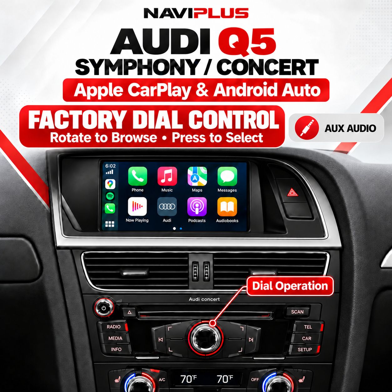 Audi Q5 Symphony &amp; Concert Dial Control Apple CarPlay &amp; Android Auto Integration (2009–2017)