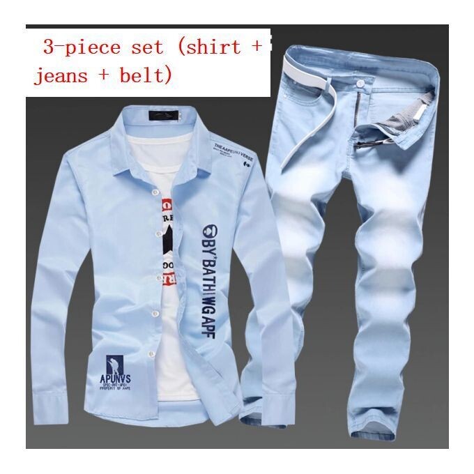 3 Pices Of （Shirt+Jean+Belt）Men Glowing Party Travel Wedding Jackets Coats