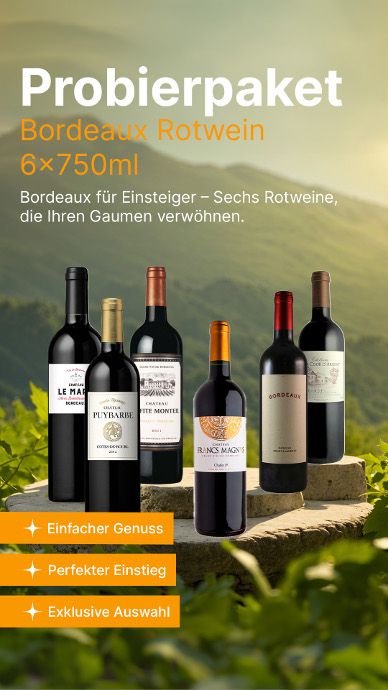 Probierpaket Bordeaux rot Einsteiger 6 x 750ml Flaschen Rotwein Probierpaket Bordeaux rot Einsteiger 6 x 750ml Flaschen Rotwein