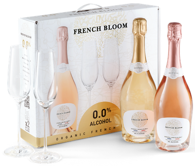 French Bloom Starter-Box mit Le Rose &amp; Le Blanc Bio Sekt ohne Alkohol (alkoholfrei) &amp; 2 Gläser
