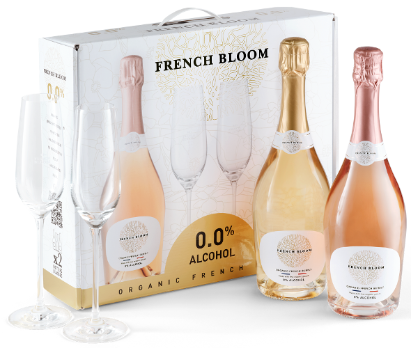 French Bloom Starter-Box mit Le Rose & Le Blanc Bio Sekt ohne Alkohol (alkoholfrei) & 2 Gläser French Bloom Starter-Box mit Le Rose & Le Blanc Bio Sekt ohne Alkohol (alkoholfrei) & 2 Gläser
