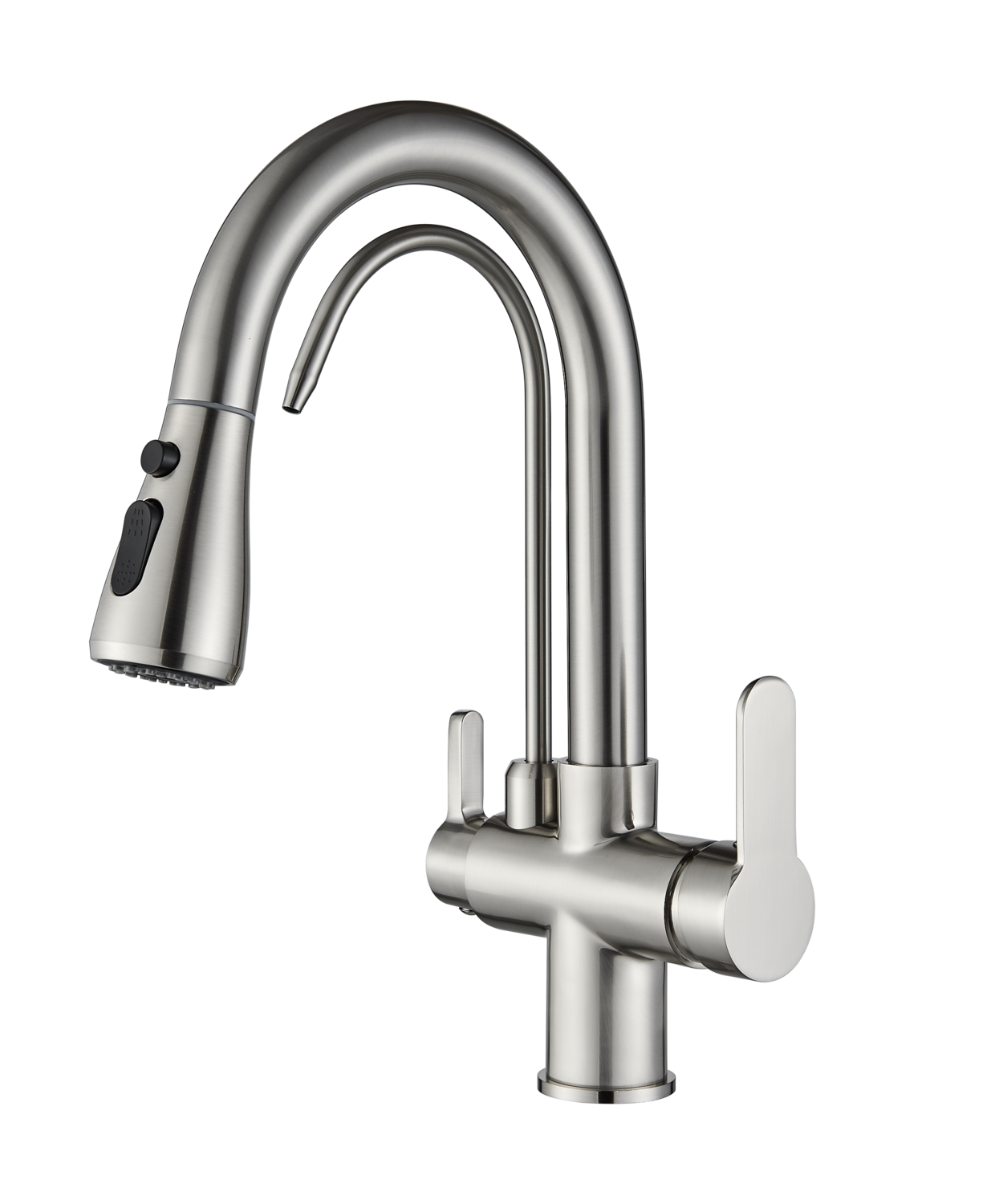 Three-Way Kitchen Pull-out Faucet Brushed Chrome Tap 360° Swivel 3 in 1