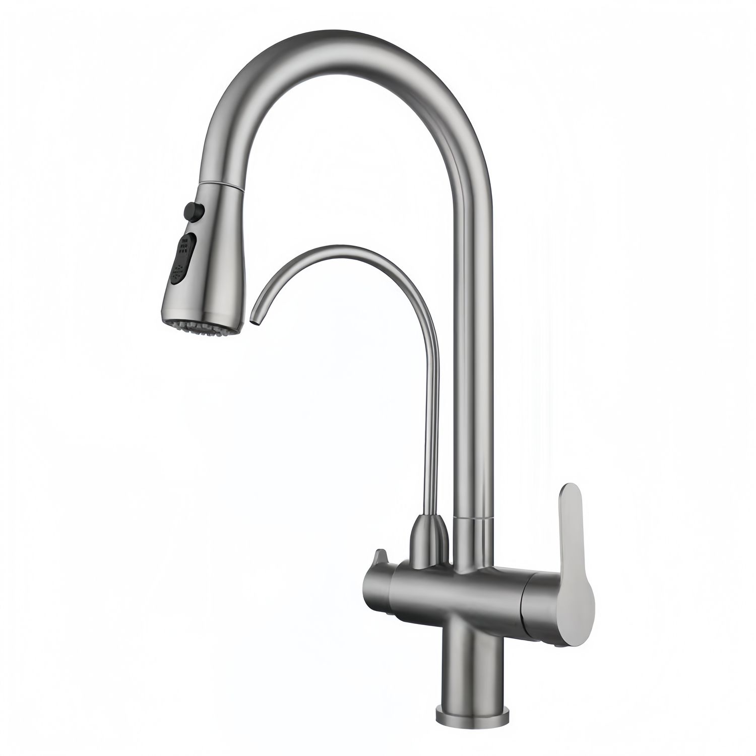 Three-Way Kitchen Pull-out Faucet Brushed Chrome Tap 360° Swivel 3 in 1