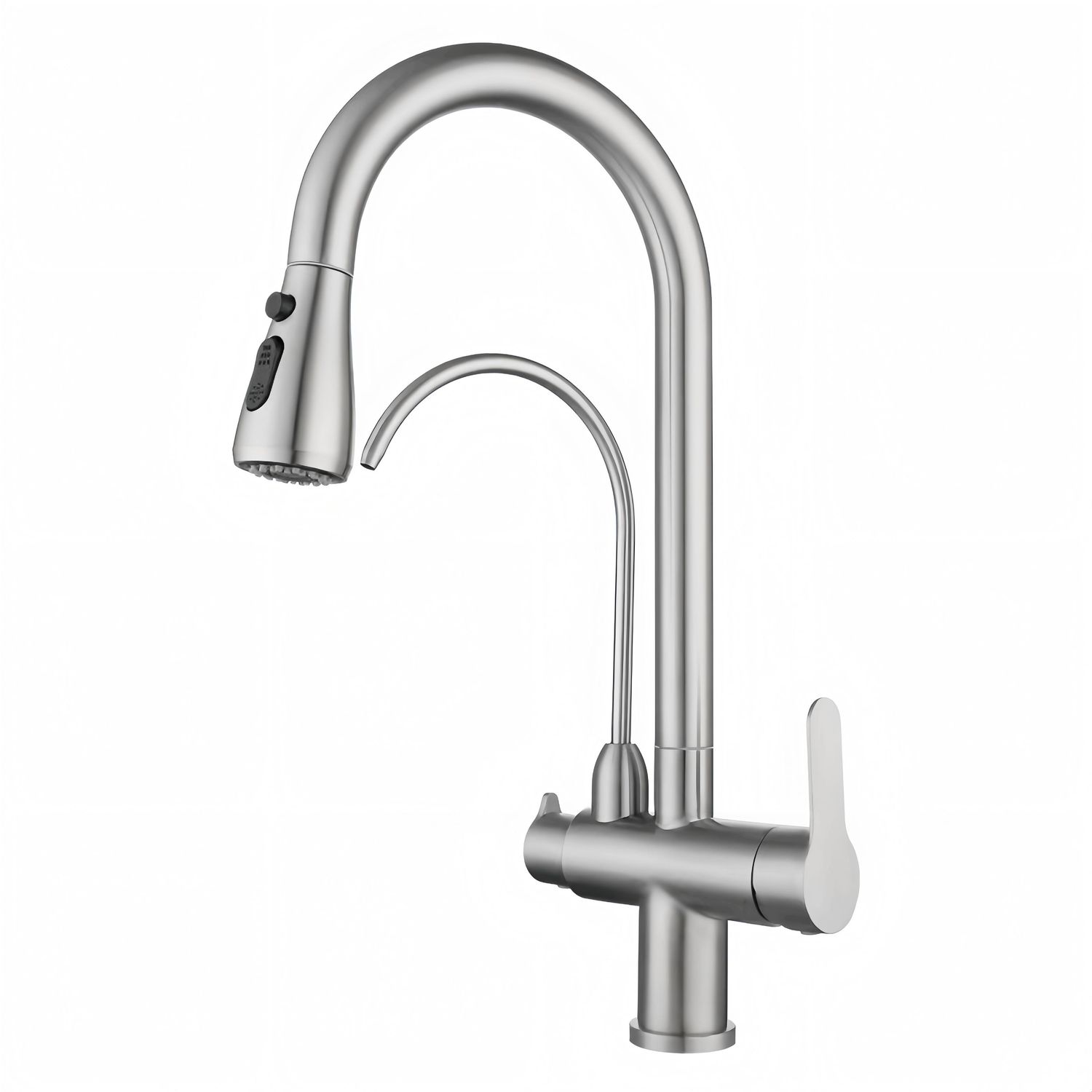 Three-Way Kitchen Pull-out Faucet Brushed Chrome Tap 360° Swivel 3 in 1