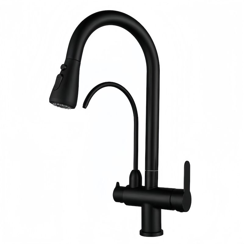 Three-Way Kitchen Pull-out Faucet Black Tap 360° Swivel 3 in 1