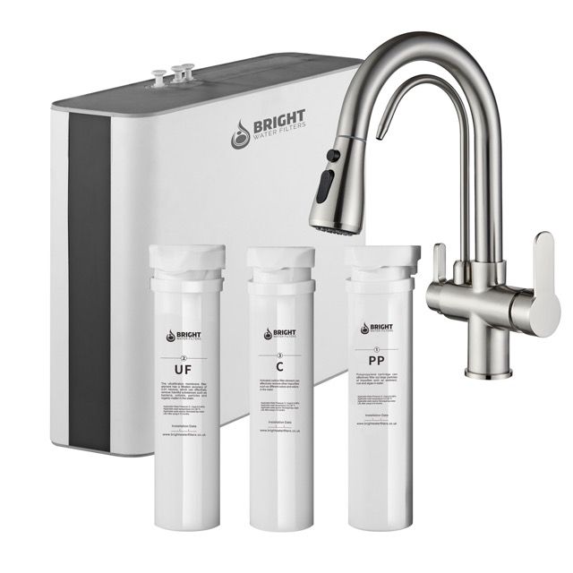 Bundle Offer : V-3E Under-sink Bright Water Filter with 3 Way Water Tap Brushed Chrome look