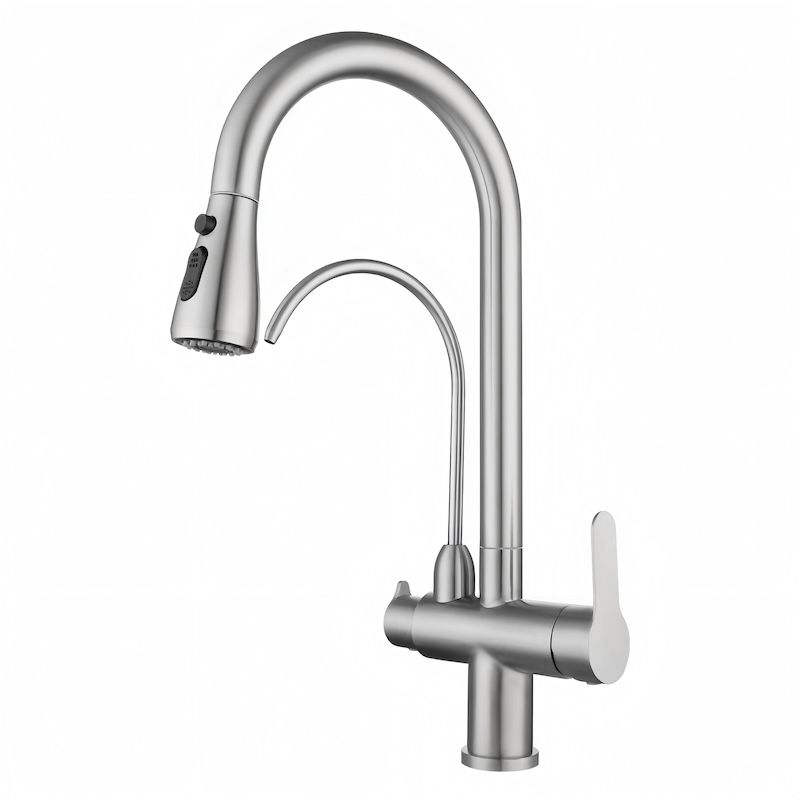 Three-Way Kitchen Pull-out Faucet Brushed Chrome Tap 360° Swivel 3 in 1