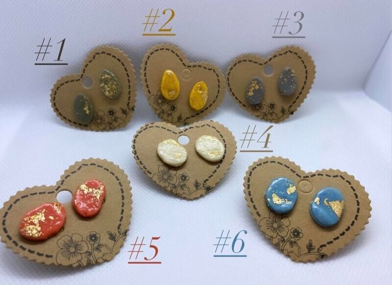 Large Oval Shaped Studs with Gold Flakes