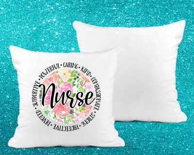 Floral Nurse - Bright White 40cm Square Cushion Cover
