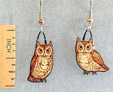 Earrings: Screech Owl Red
