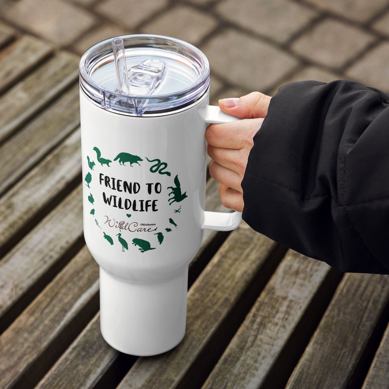 Travel mug with a handle: Friend to Wildlife