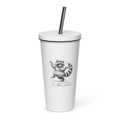 Insulated tumbler with a straw: Dancing Raccoon